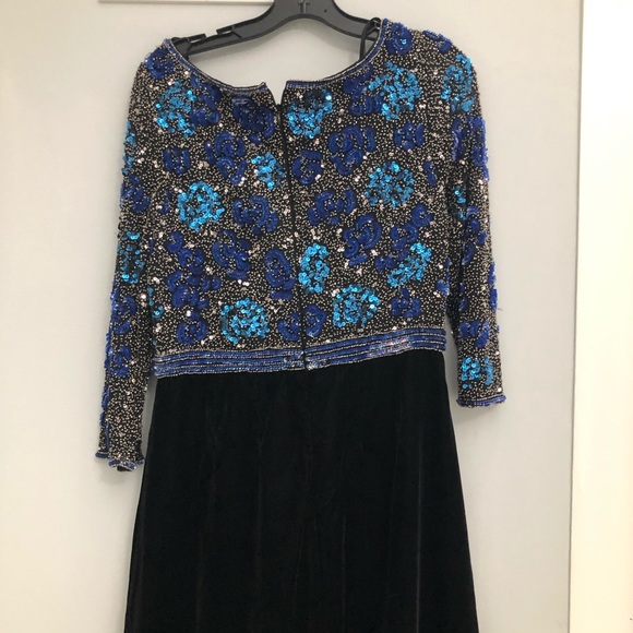 Basix Black Label Velvet Gown with Blue Beaded Top - Picture 3 of 8